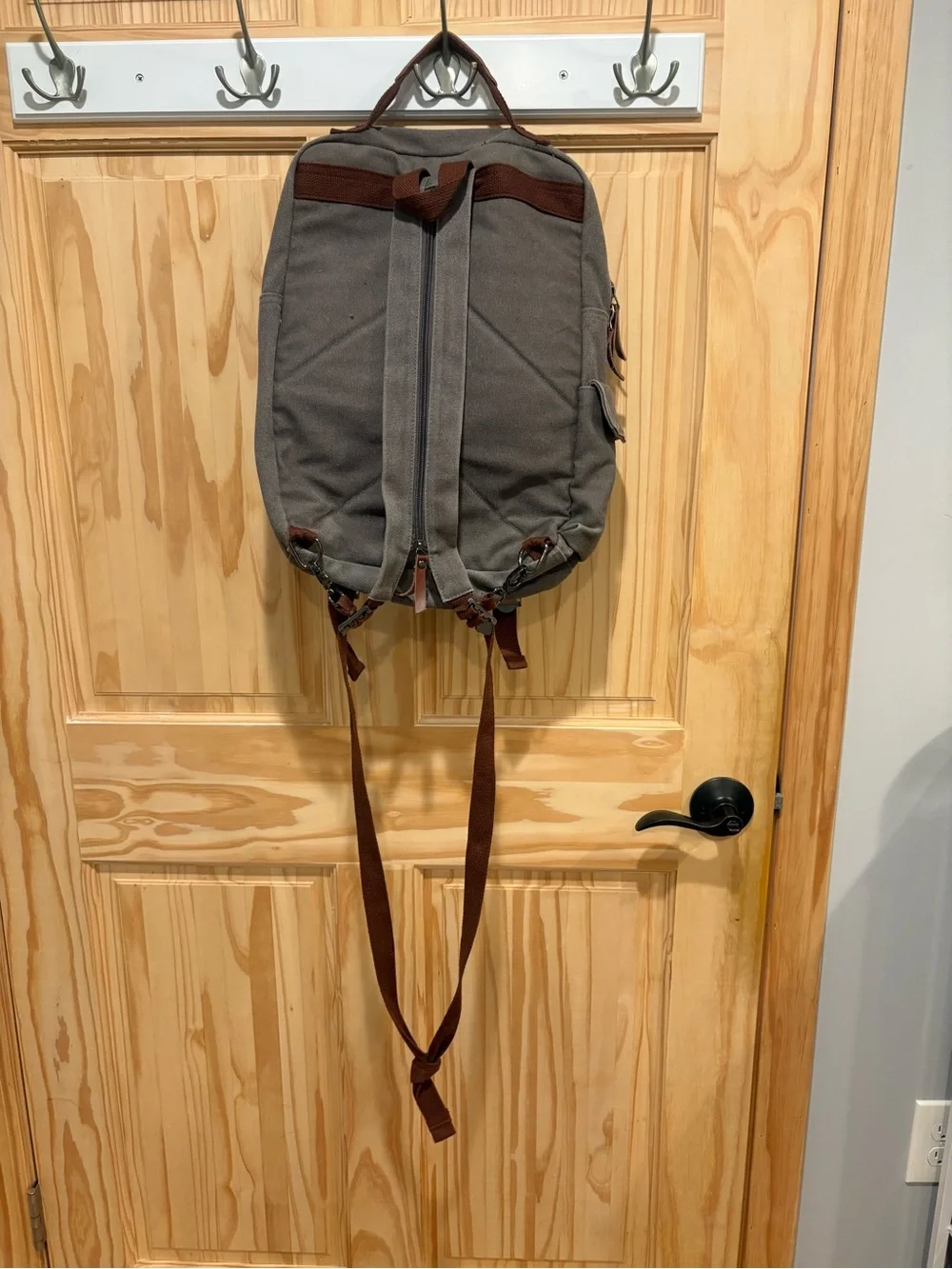 Gadnic Gray Canvas Backpack with Leather Accents